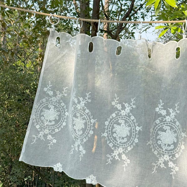Kitchen Short Curtain, Farmhouse Style Embroidered Curtain, Suitable as Embroidered Drapery for Cafe and Cabinets, French Style Curtains