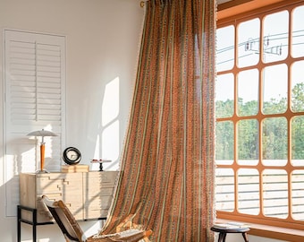 Hippie Boho Linen Curtain Panel, Yellow Bohemian Curtains for Living Room and Bedroom,Indian Decor, Farmhouse Drapery,Customize Size Curtain