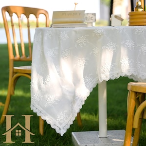 Lace Embroidery Tablecloth, Floral Tablecloth,Cotton Tablecloth,Wedding Party Tablecloth Decor, Rectangle Tablecloth,Custom Tablecloth Sizes