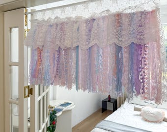 Benutzerdefinierte Schöne Rosa Blau Lila Spitze Vorhänge Volant, Bunte Spitze Stoff Bauernhaus Land Küche Vorhänge, Shabby Chic Cafe Vorhänge