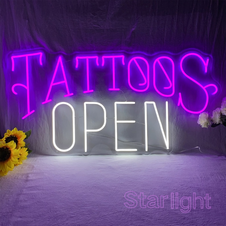 TATTOOS OPEN Neon Sign,Custom Open Led Sign,Tattoo Studio Sign,Store Logo Neon Sign,Tattoo Shop Wall Decor,Business Open Welcome Sign image 4