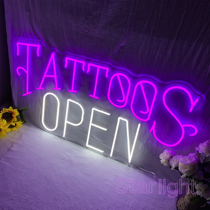 TATTOOS OPEN Neon Sign,Custom Open Led Sign,Tattoo Studio Sign,Store Logo Neon Sign,Tattoo Shop Wall Decor,Business Open Welcome Sign image 5