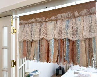 Rustikale Einzigartige Leinen Beige Braun Blau Spitze Volant, Neue Bauernhaus Land Küche Vorhänge, Shabby Chic Cafe Vorhänge, H 25 Zoll (63 cm)