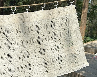 Cortinas cortas vintage de crochet beige para cocina, cortinas cortas de encaje floral tejido, cortinas para armarios, cortinas para cafeterías y cortinas huecas para ventanas.
