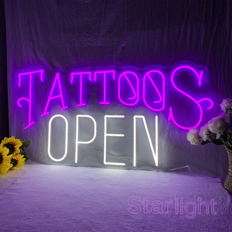 TATTOOS OPEN Neon Sign,Custom Open Led Sign,Tattoo Studio Sign,Store Logo Neon Sign,Tattoo Shop Wall Decor,Business Open Welcome Sign image 2