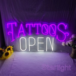 TATTOOS OPEN Neon Sign,Custom Open Led Sign,Tattoo Studio Sign,Store Logo Neon Sign,Tattoo Shop Wall Decor,Business Open Welcome Sign image 3