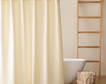 Linen Waterproof Shower Curtain, Bathroom Curtain, Waffle Grid, Cream, White, Pink, Shabby Chic Shower Curtains, Extra Wide Shower Curtain