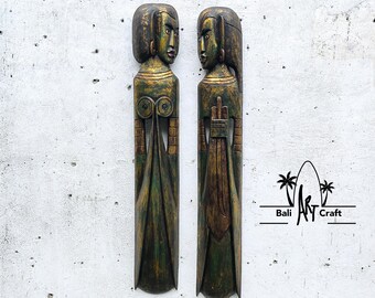 手彫りの部族風壁掛けアート：39インチ グリーン＆ゴールド ボヘミアン