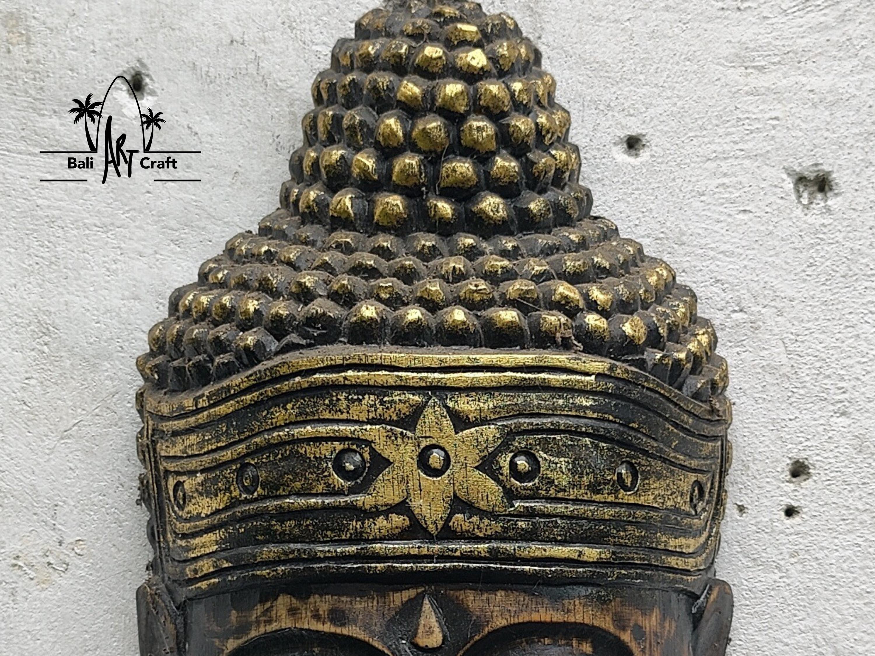 手彫りの木製仏頭壁掛け彫刻 - アンティークゴールドの禅風装飾 - Etsy