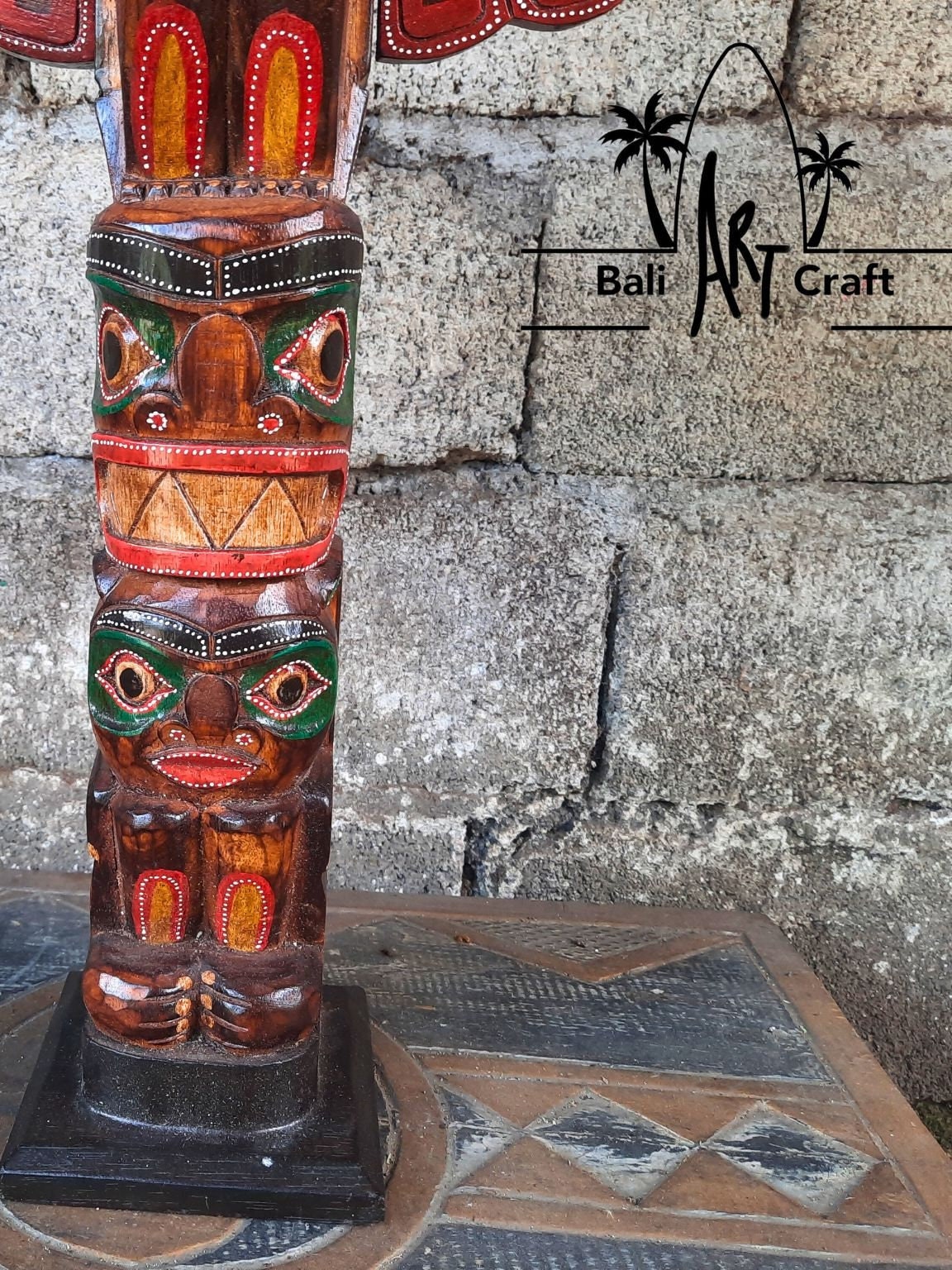 23インチ木製トーテムポール：手彫りの鷲、ホームデコレーション