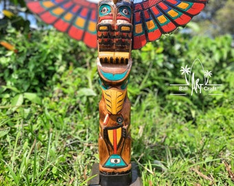 トーテムポール 木製 彫刻 39インチ/100CM/3.2フィート