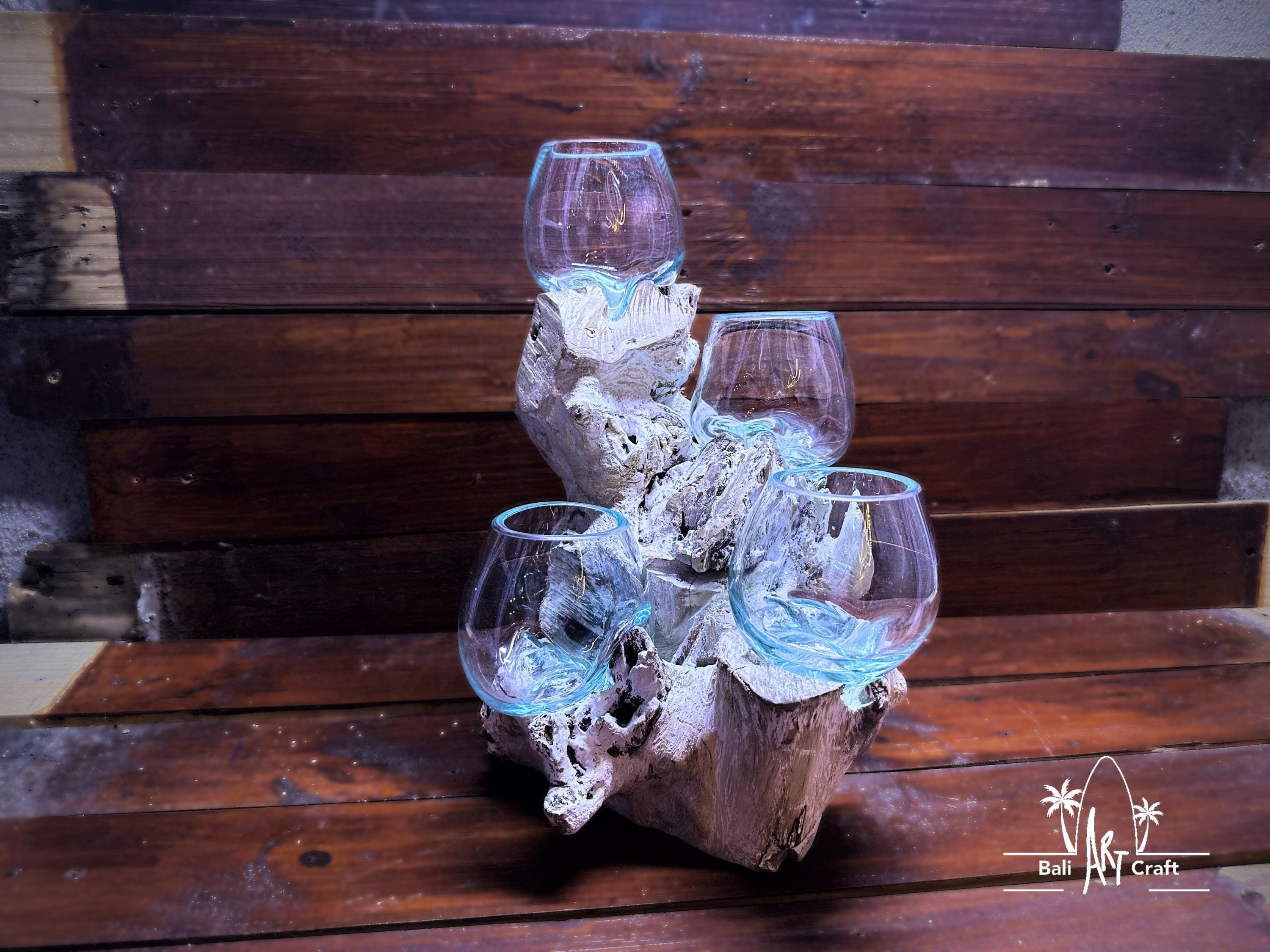 4 in one Molten Glass Driftwood Candle Holder White Wash