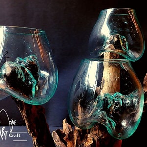 Molten Glasses Triple Large on Driftwood / Gamal Wood for Vas , Pot