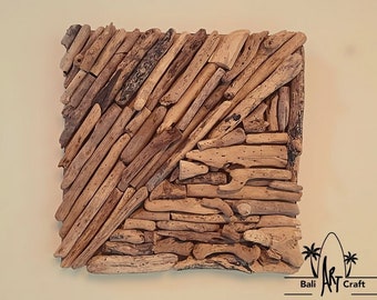 Square Driftwood Homemade Art Vintage rustic 11 Inch Handmade Driftwood Wall Art from Bali Ocean Driftwood  Geometric Wood Art Unique