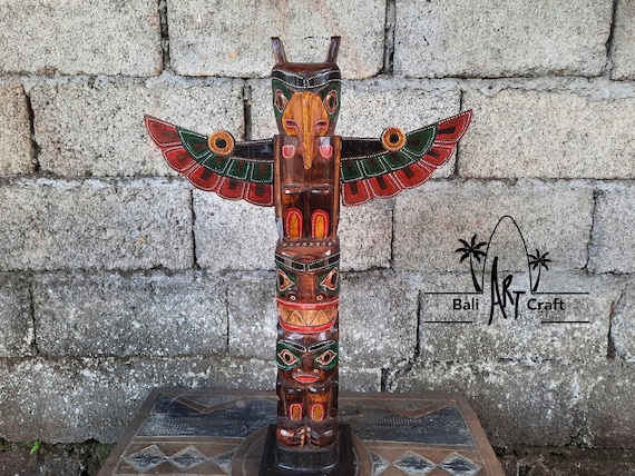 23インチ木製トーテムポール：手彫りの鷲、ホームデコレーション