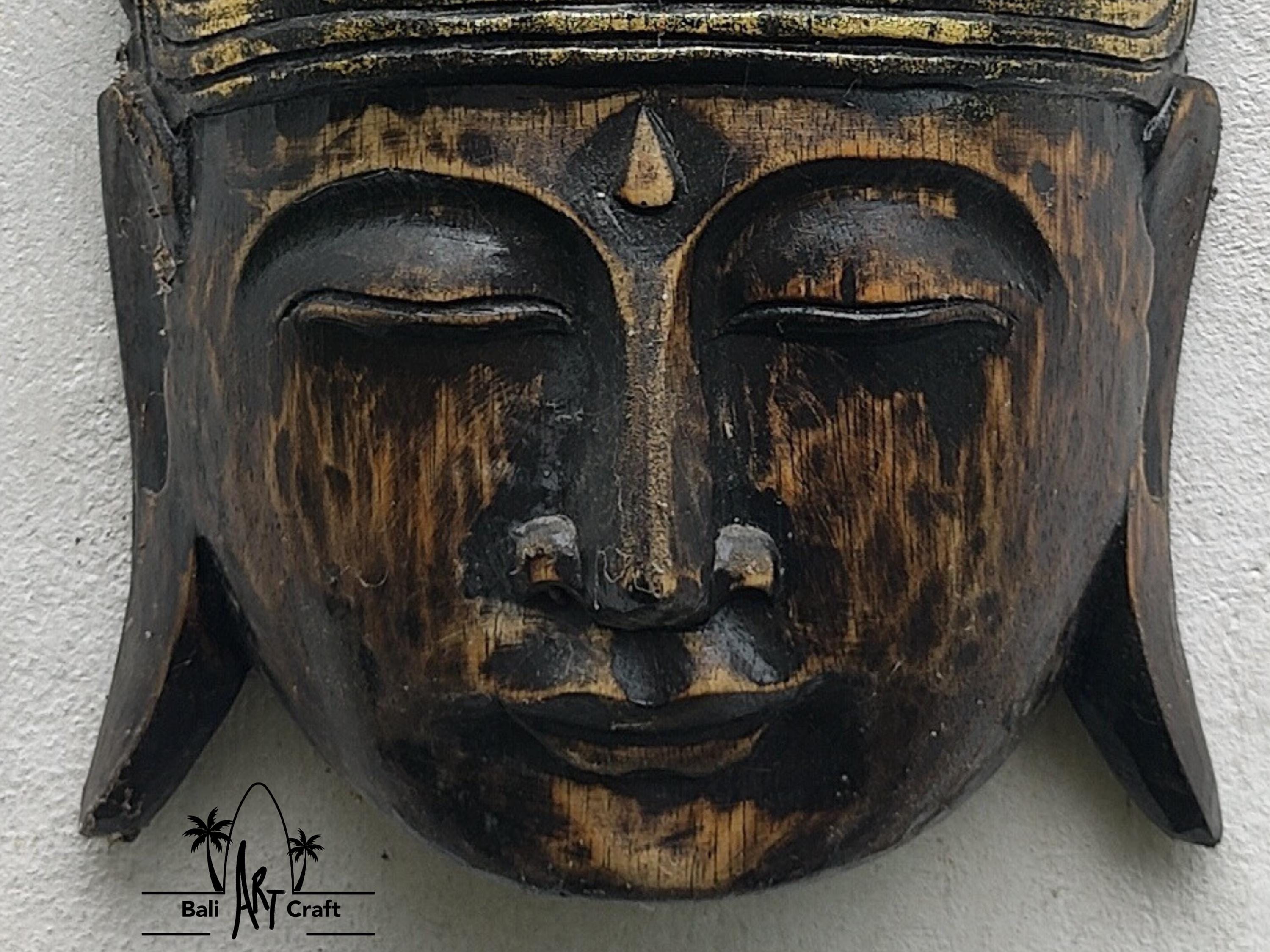 手彫りの木製仏頭壁掛け彫刻 - アンティークゴールドの禅風装飾 - Etsy
