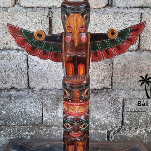 Totem Pole Wood Craft  23 Inch/ 60 CM Indian Totem Pole Art Eagle monumental carvings tall garden home decoration natural brown gift for him