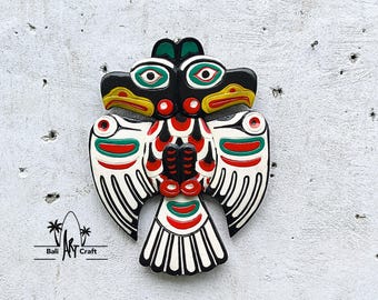 Hand-Carved Wooden Thunderbird Wall Art: Boho Tribal Decor, 12"