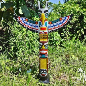 Totem in legno intagliato a mano: aquila bianca da 39&quot;, Pacific Northwest Art