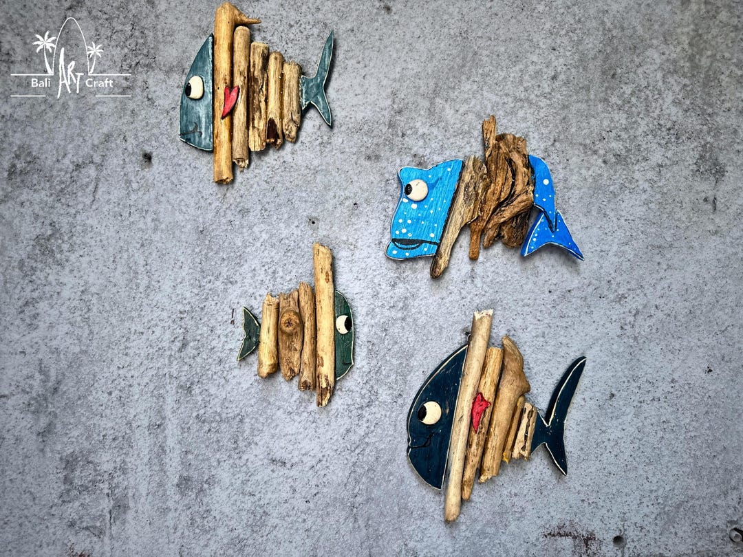 Driftwood Fish Wall Art Set of 4 Handmade Coastal Beach Nautical Wood ...