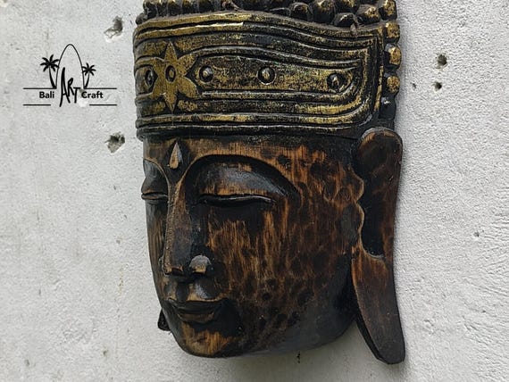 手彫りの木製仏頭壁掛け彫刻 - アンティークゴールドの禅風装飾 - Etsy