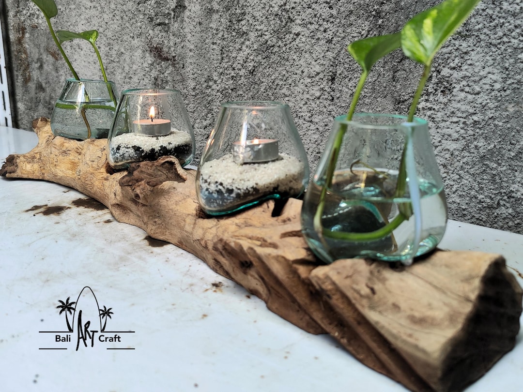 Molten Glass & Driftwood Centerpiece: Recycled Glass Candle Holder