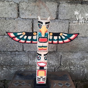 Totem Pole Wood Craft  23 Inch/ 60 CM  Indian Totem Pole Art Eagle monumental carvings garden and home decoration gift for father / him