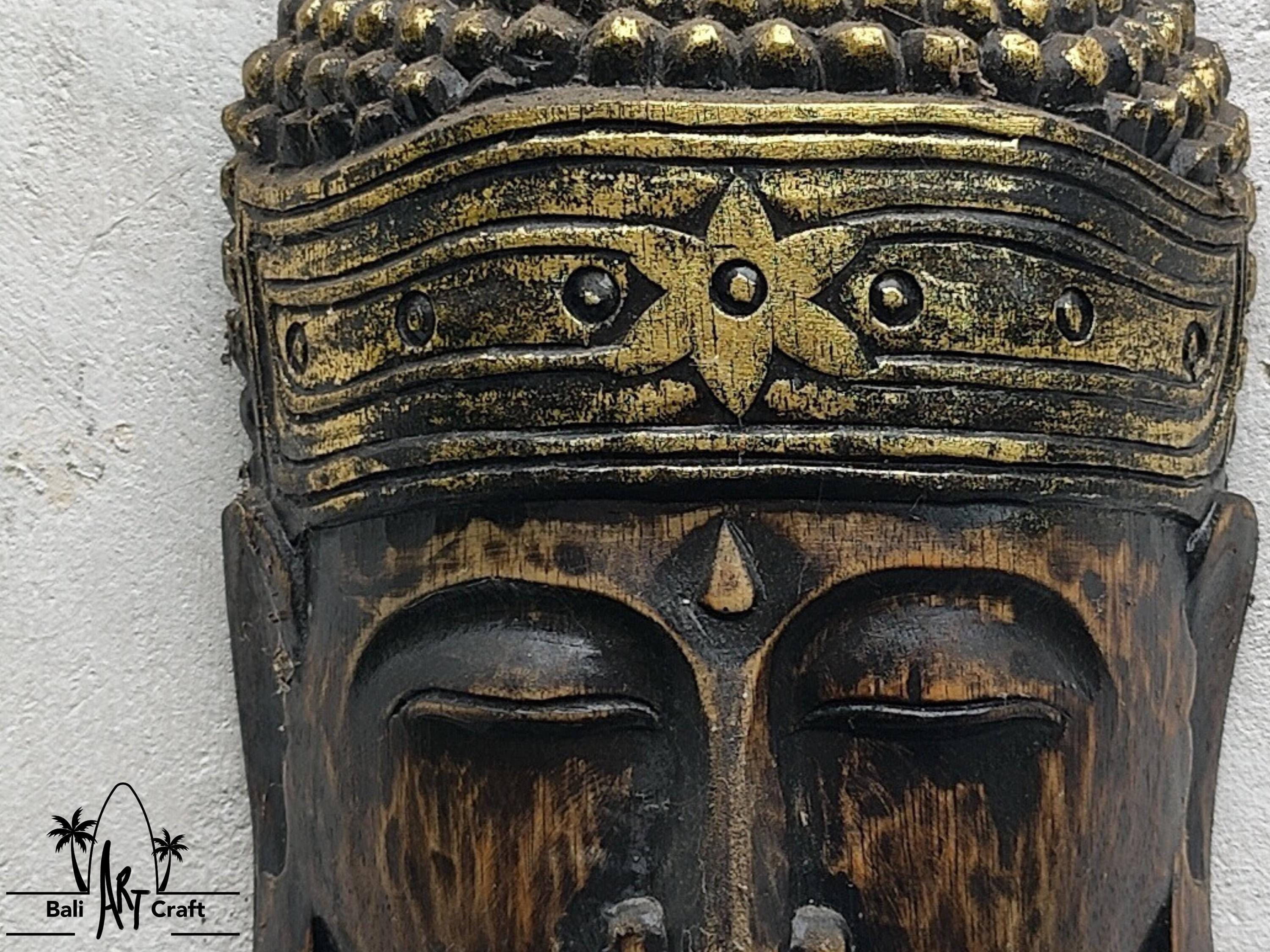 手彫りの木製仏頭壁掛け彫刻 - アンティークゴールドの禅風装飾 - Etsy