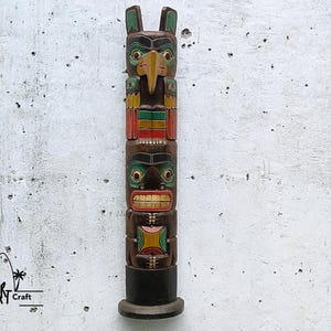 Beautiful Hand-Carved Tribal Tiki Wooden Totem Wall Hanging Tropical Wood Art intricate painted detaile for Tiki Bar or Home Décor 39″ Tall