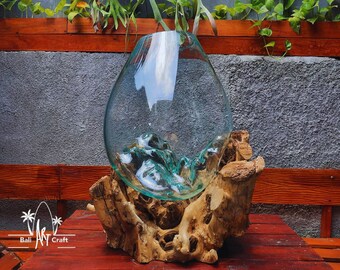 溶融ガラス製水槽：再生木材ベース（9～10ガロン） - Etsy 日本