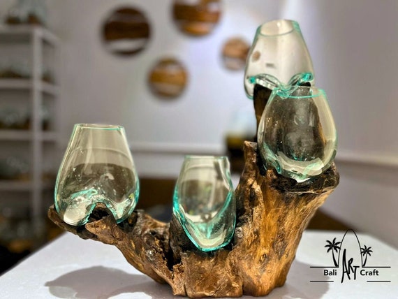 Buy 4 Glass in 1 Molten Glass Vase on Gamal Wood Root - Pots