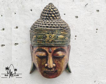 Rustic Harmony: Hand-Carved Buddha Head Wall Art – 15” Boho Spiritual Decor from Bali
