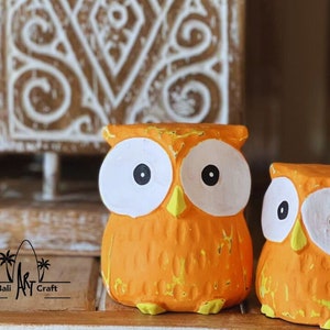 Set 3 Cute Barn Owl Handcraft  figure miniature animal barn owl wood Sculpture for gift
