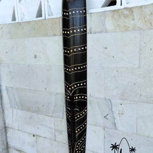 Hand-Carved Albesia Wood Tribal Mask: 38" Black & Gold Boho Wall Decor image 3