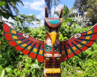 ヴィンテージ　フォークアート　トーテムポール　インディアン　木彫り　お土産 Vintage Folk Art: Wooden Totem Pole - Swimsuit Department
