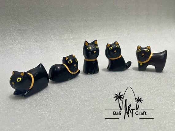 ミニチュア黒猫フィギュアシリーズ 木彫り - Etsy 日本