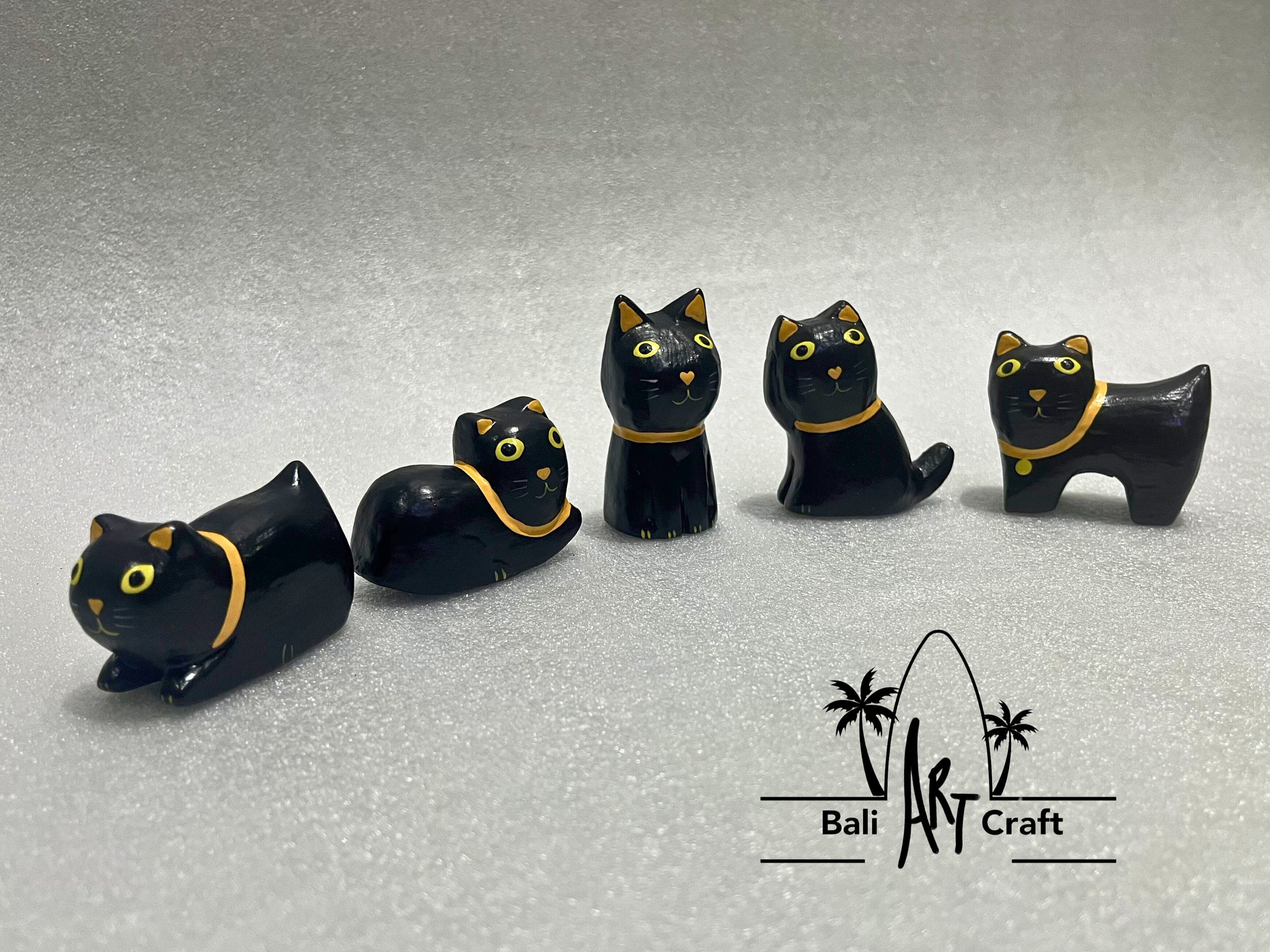 黒柿木彫り 猫 置物 ミニチュア ミニチュア黒猫フィギュアシリーズ 木彫り - Etsy 日本