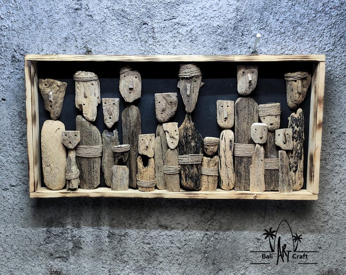 Driftwood People Wall Art: Handmade Reclaimed Wood Sculpture (23")