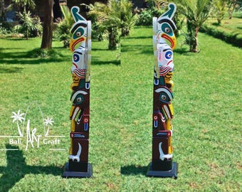 Grand Totem Indien XL 150cm Bois Sculpté Aigle Coco Papaya