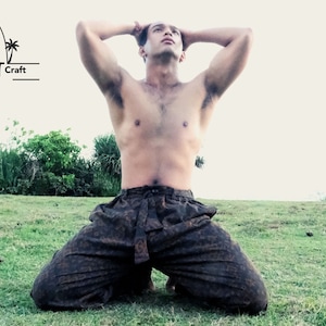 Men&#39;s Cotton Pants Traditional Woven Pattern Crotch Harem One Size Loose Fit for Festival Hippie  Yoga Comfortable