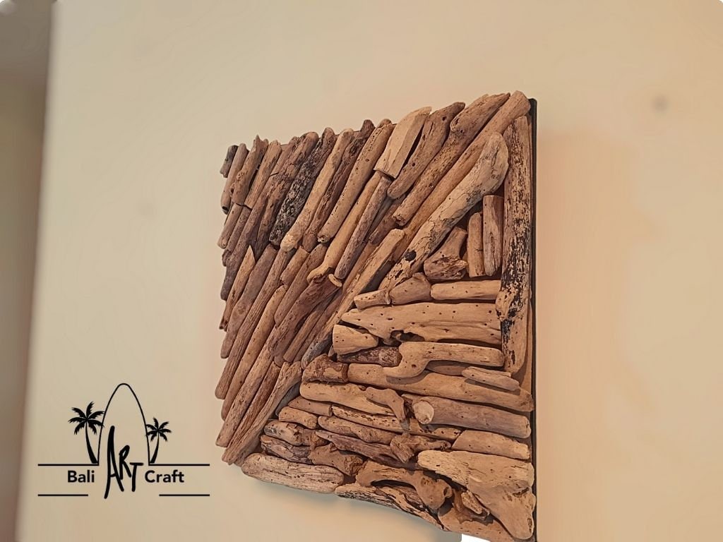 Bali Driftwood Wall Art: Square Geometric Wood Decor (11.8 Inch