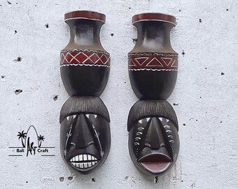 手彫りのアフリカンマスク：部族の木製ウォールアート、エスニックな