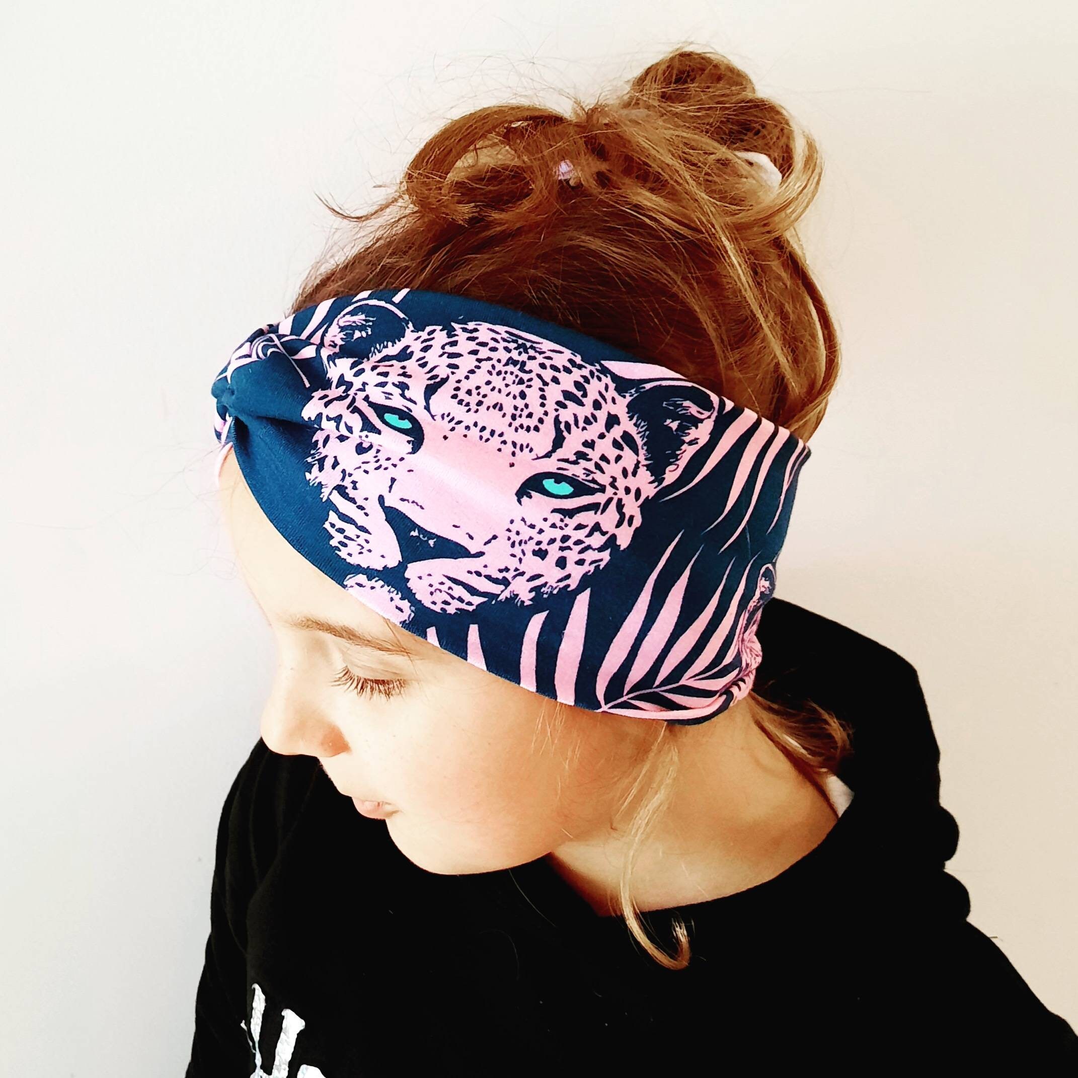 Leopard print handmade headband pink navy baby toddler child Etsy