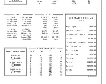 Vegetable Kitchen Conversion Chart Print // Kitchen Temperature & Weight Guide // Kitchen Guide // Kitchen Guide // Kitchen Wall Decor / UK