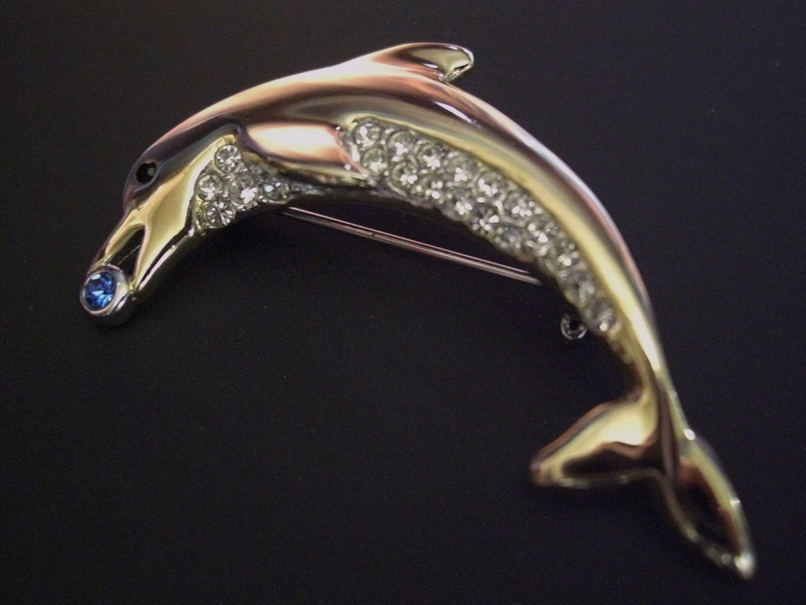 Vintage Dolphin Brooch Dolphin Jewerly Fish Brooch Figural Etsy