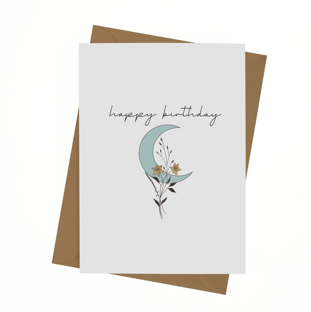 Happy Birthday - Moon - Floral - Greeting Card - Friendship - Blank ...