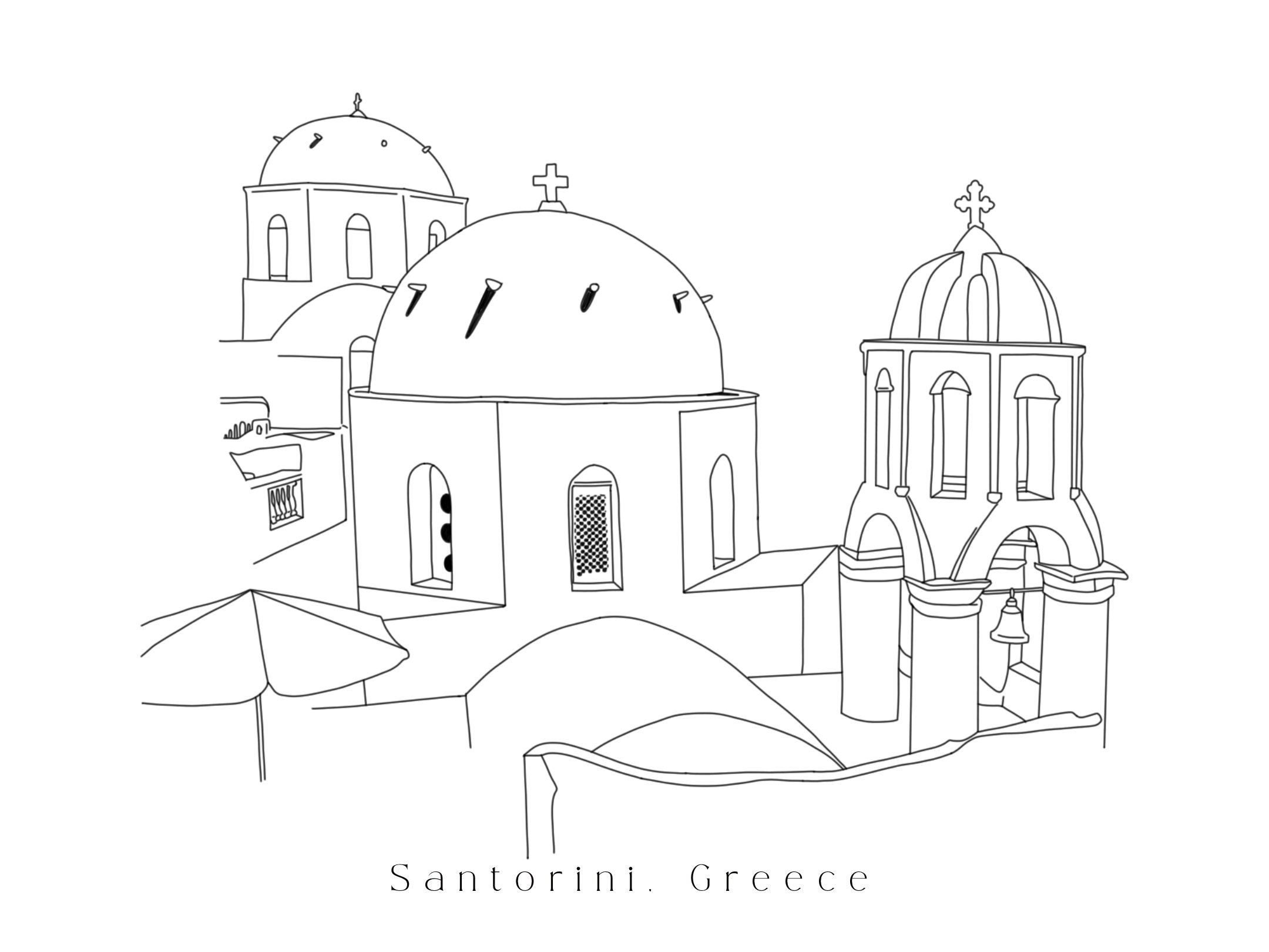 Santorini Line Art - Printable Wall Art Print - Santorini Greece ...