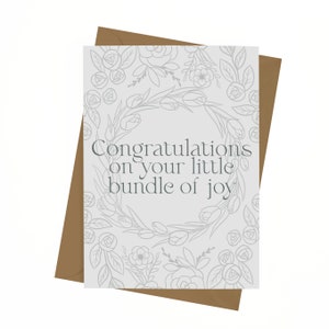 Congratulations On Your Little Bundle Of Joy - Greeting Card - Baby Card - New Baby - Blank Card - Floral - Cute - Thoughtful