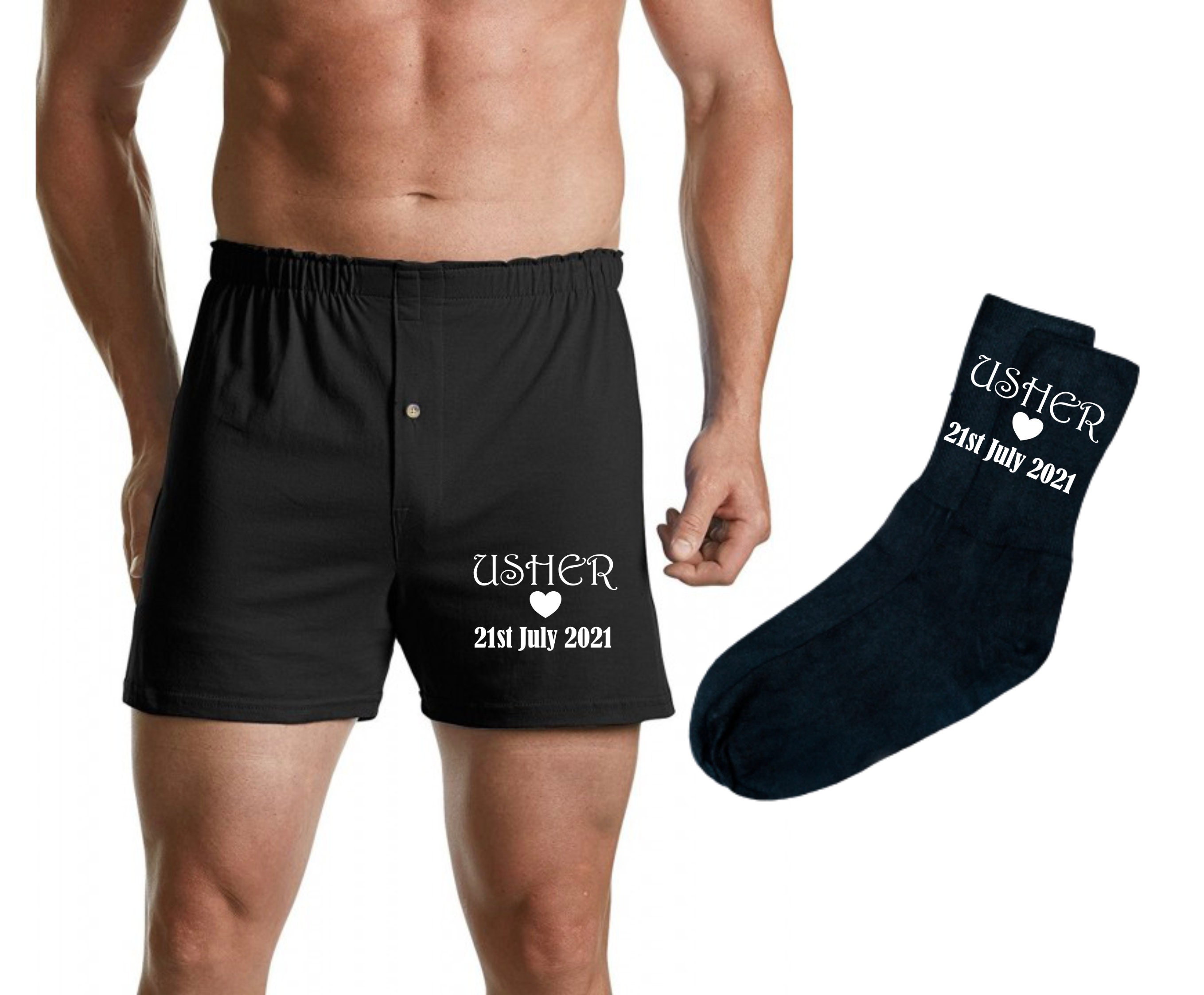 Personalised Men's Black Boxer Short and Sock Set...usher Etsy UK
