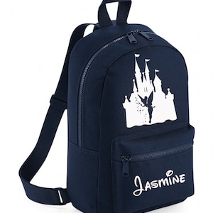 Personalised Tinkerbell Silhouette Art Rucksack Backpack Pink Boys Girls Navy Nursery Bag School bag